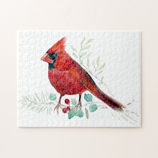 Roter Kardinal Bird Watercolor Art Jigsaw Puzzle (Red Cardinal Bird Watercolor Art Jigsaw Puzzle from Jenn's Emporium. )