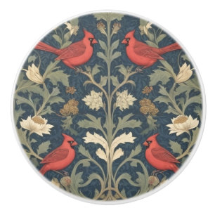 Roter Kardinal Birds Vintag William Morris Stil Keramikknauf