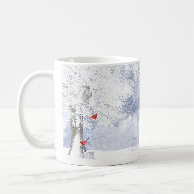Roter Kardinal Birds Weihnachtsschneebaume Kaffeetasse (Links)