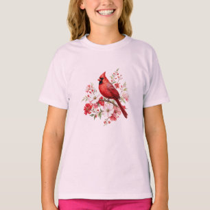 Roter Kardinal Blumen Vogelbeobachter Aquarell Nat T-Shirt