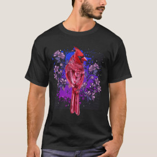 Roter Kardinal Blumen Vogelbeobachtung Blumen Voge T-Shirt