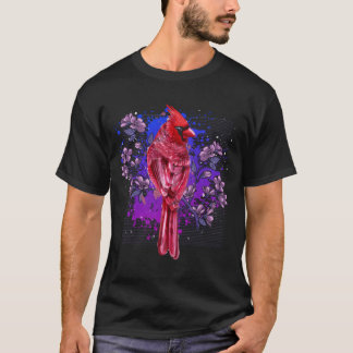 Roter Kardinal Blumen Vogelbeobachtung Blumen Voge T-Shirt