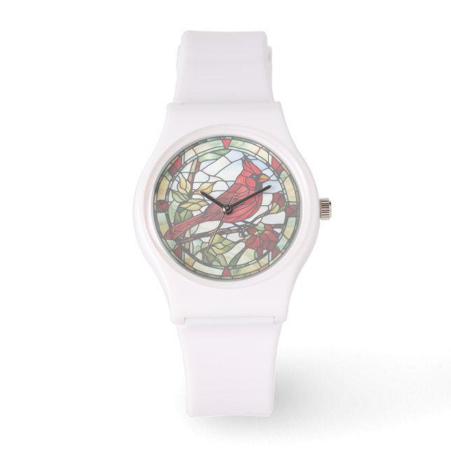 Roter Kardinal Buntglas Waldvogel Armbanduhr (Vorderseite)