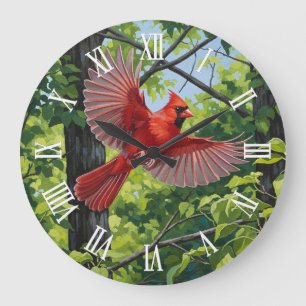 Roter Kardinal, der Staatsvogel von West Virginia Große Wanduhr