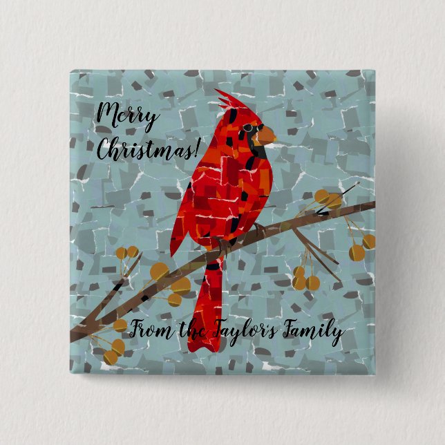 Roter Kardinal, der Weihnachtsvogel Button (Vorderseite)
