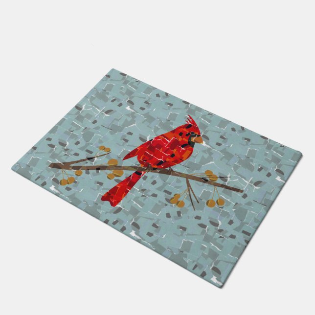 Roter Kardinal, der Weihnachtsvogel Fußmatte (Schrägansicht)