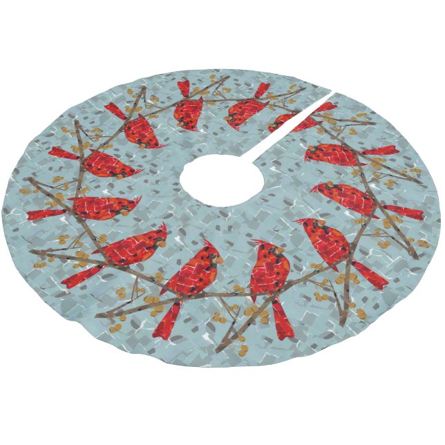 Roter Kardinal, der Weihnachtsvogel Polyester Weihnachtsbaumdecke (Schrägansicht)