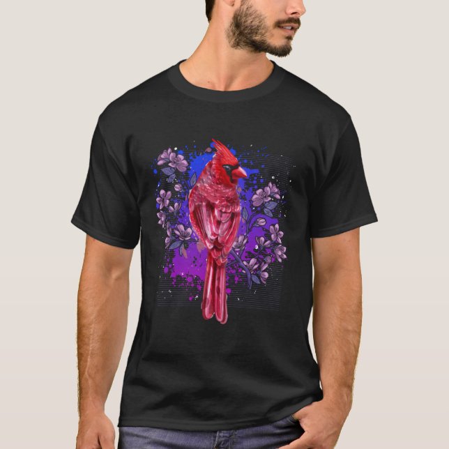 Roter Kardinal Floral Bird Watching Blume Bird T-Shirt (Vorderseite)