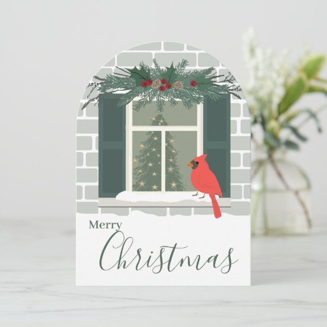 Roter Kardinal Frohe Weihnachten Einladung (Stehend Vorderseite)