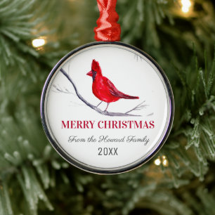 Roter Kardinal Frohe Weihnachten Vogel Winter Ornament Aus Metall
