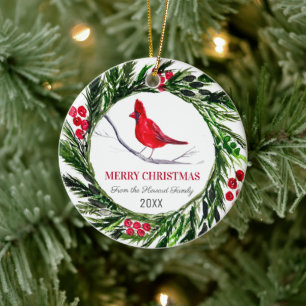 Roter Kardinal Frohe Weihnachtsbird Winter Keramik Ornament