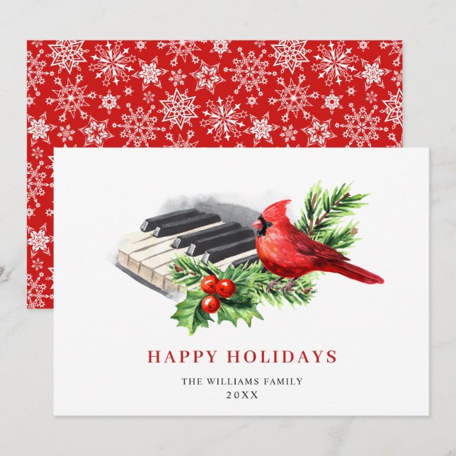 Roter Kardinal Holly Berry Weihnachtsgrüßen Feiertagskarte (Vorne/Hinten)