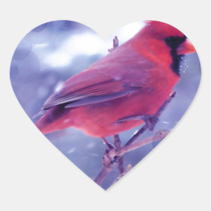 Roter Kardinal im Blizzard Herz-Aufkleber