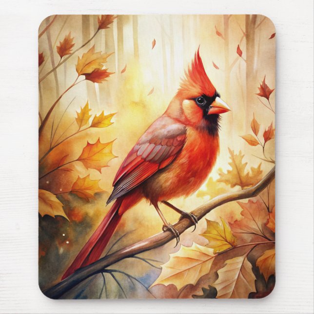 Roter Kardinal im Herbst Mousepad (Vorne)