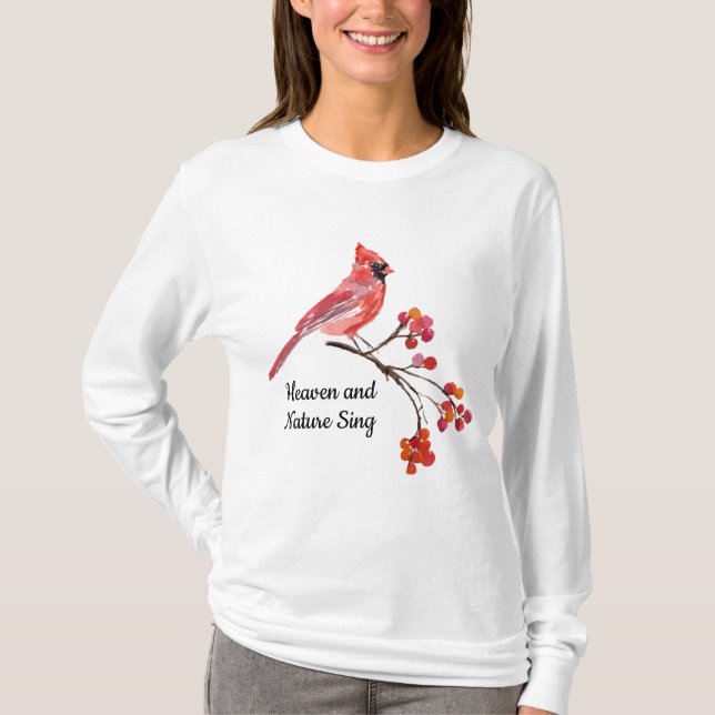 Roter Kardinal im Himmel und in der Natur Urlaub T-Shirt (Vorderseite)