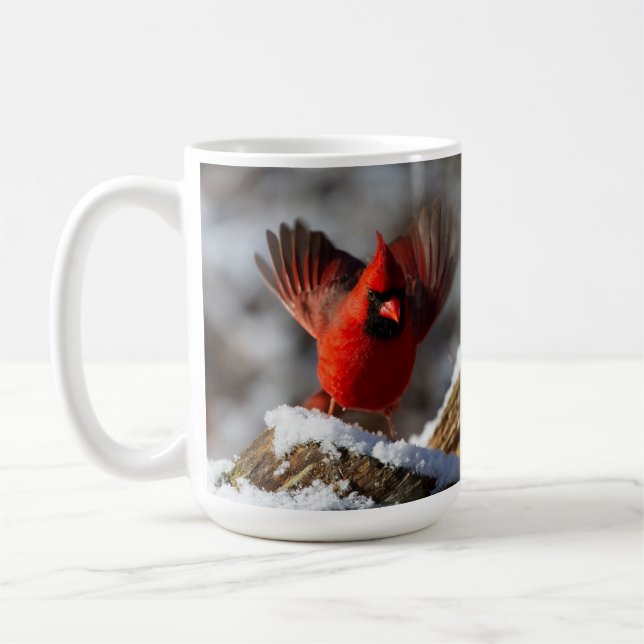Roter Kardinal im Schnee Kaffeetasse (Links)