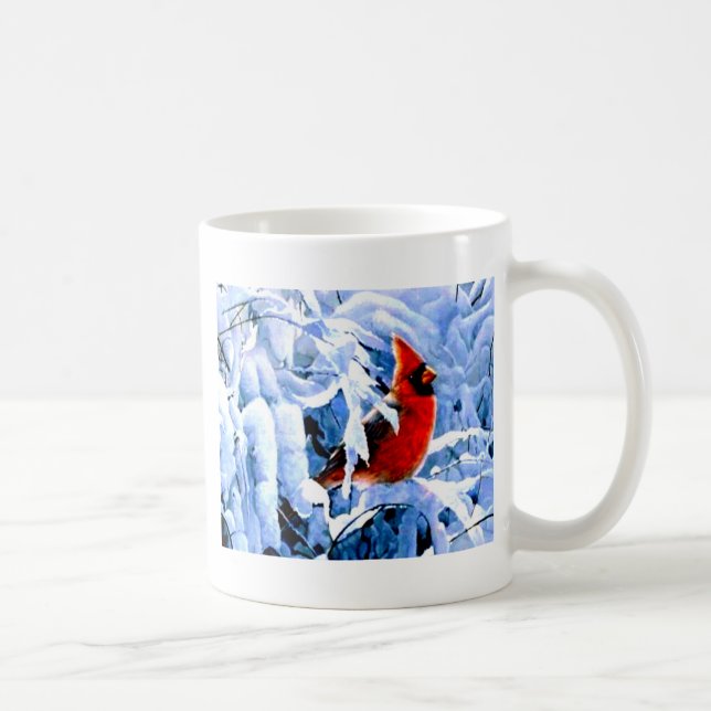 Roter Kardinal im Winterschnee Kaffeetasse (Rechts)
