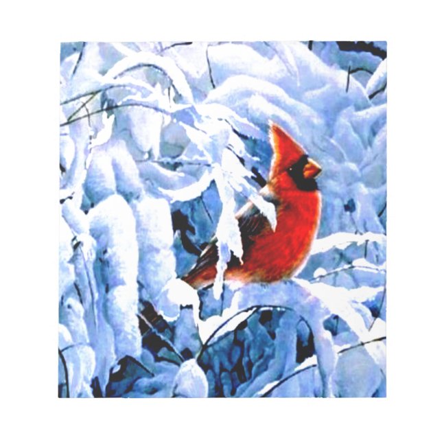 Roter Kardinal im Winterschnee Notizblock (Vorderseite)
