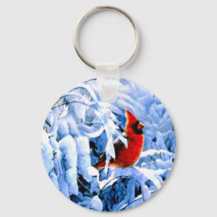 Roter Kardinal im Winterschnee Schlüsselanhänger