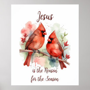 Roter Kardinal Jesus ist der Grund für die Weihnac Poster