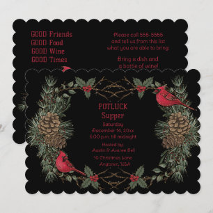 Roter Kardinal-Kranz-Weihnachts-Potluck-Abendessen Einladung