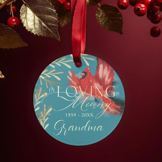 Roter Kardinal Love Memory Oma Memorial Foto Ornament (Red Cardinal Loving Memory Grandma Memorial Photo Ornament)