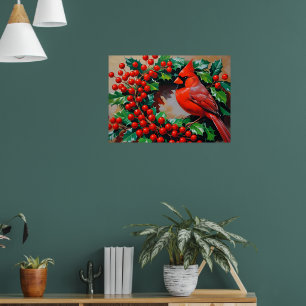 Roter Kardinal mit Kranz Poster