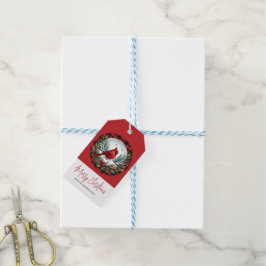 Roter Kardinal mit Stechpalmenbeeren Geschenkanhänger