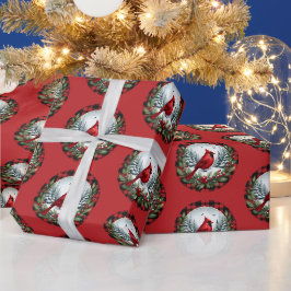 Roter Kardinal mit Stechpalmenbeeren Geschenkpapier