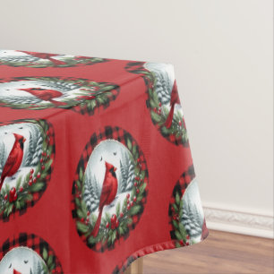 Roter Kardinal mit Stechpalmenbeeren Tischdecke