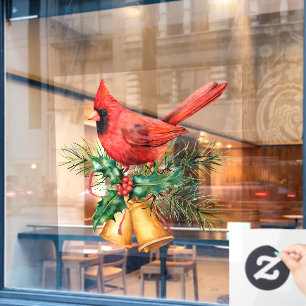 Roter Kardinal mit Weihnachtsglocken Fensteraufkleber