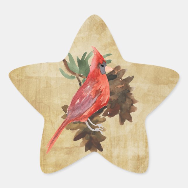 Roter Kardinal Pine Cones Holiday Star Stickers (Vorderseite)