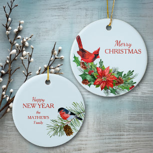 Roter Kardinal Poinsettia Keramik Ornament