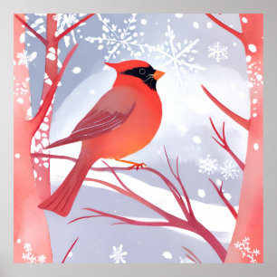 Roter Kardinal   Schöne Aquarellmalerei Poster