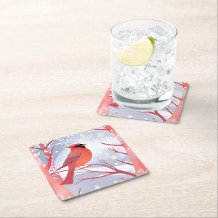 Roter Kardinal Schöne Aquarellmalerei Rechteckiger Pappuntersetzer