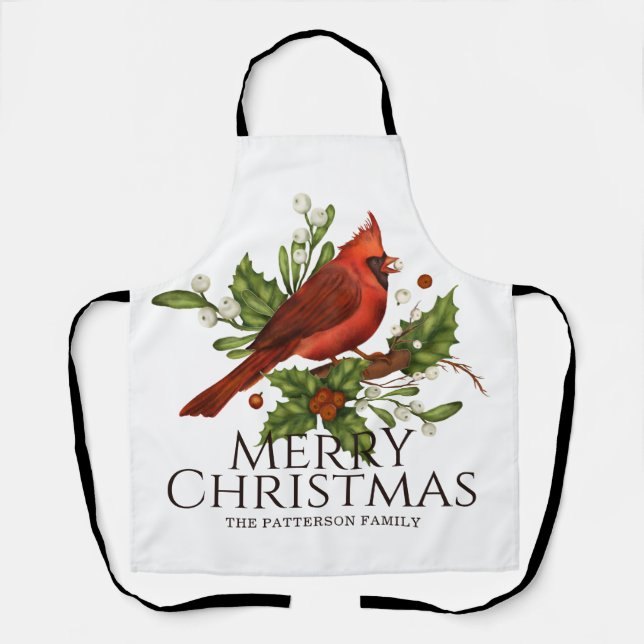 Roter Kardinal-Stechpalmen-Weihnachts-Geschenk mit Schürze (Vorderseite)