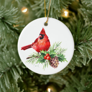 Roter Kardinal Stechpalmen-Weihnachtsfeiertag Keramik Ornament
