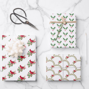 Roter Kardinal Stechpalmenblätter und Beeren Weihn Geschenkpapier Set