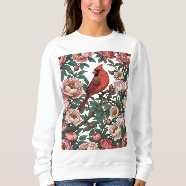 Roter Kardinal und Pfingstrosengarten Sweatshirt (Vorderseite)