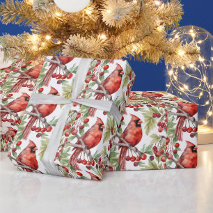 Roter Kardinal und Red Berry Branch Weihnachten Geschenkpapier