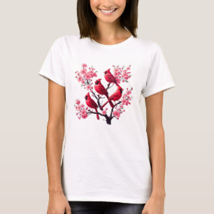 Roter Kardinal Vögel Rosa Kirsche Blossom Tree Bir T-Shirt