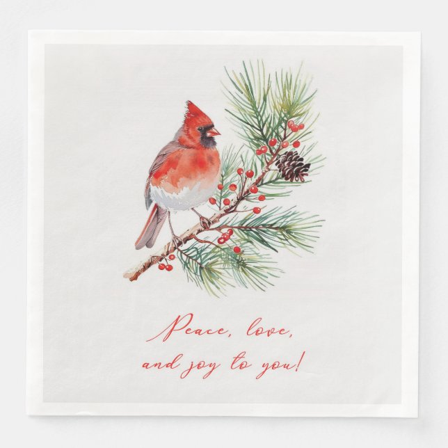 Roter Kardinal-Vogel Weihnachten Papier Serviette (Vorderseite)