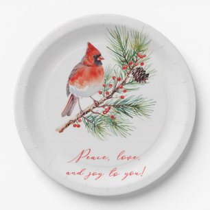 Roter Kardinal-Vogel Weihnachten Papier-Teller Pappteller