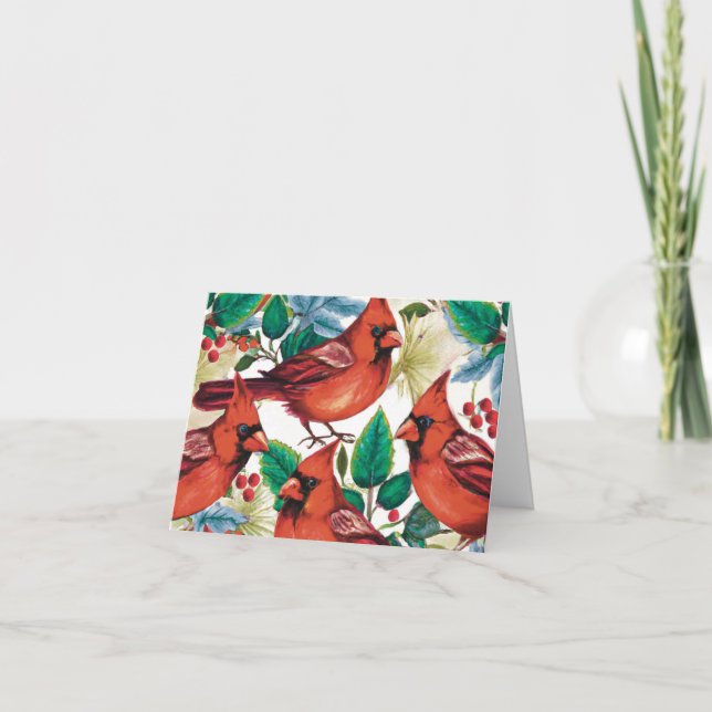 Roter Kardinal Vögel Weihnachten Winterurlaub Dankeskarte (Vorderseite)