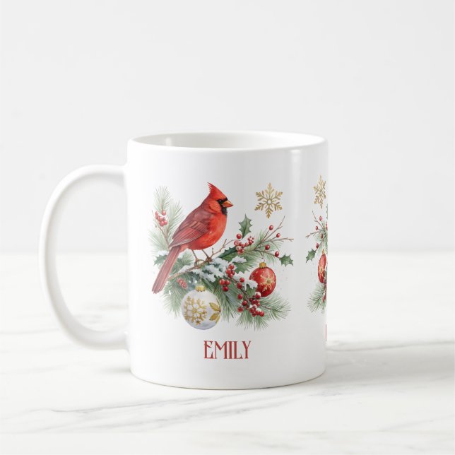 Roter Kardinal Weihnachts-Stechpalmen-Strauß Kaffeetasse (Links)