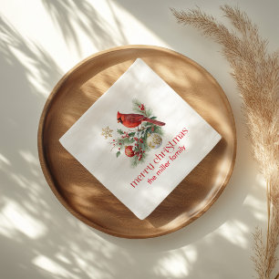 Roter Kardinal Weihnachts-Stechpalmen-Strauß Serviette