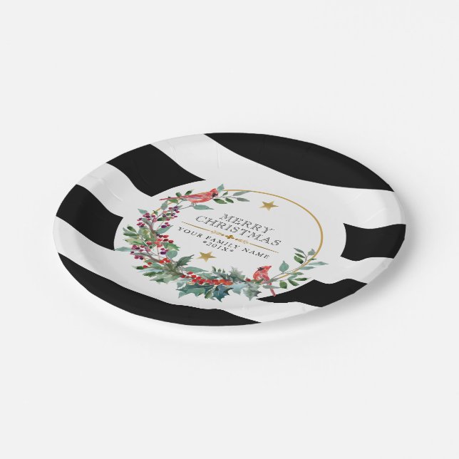 Roter Kardinal Weihnachtskranz in modernen Aquarel Pappteller (Schrägansicht)