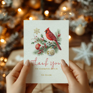 Roter Kardinal-Weihnachtsstrauß mit personalisiert Dankeskarte