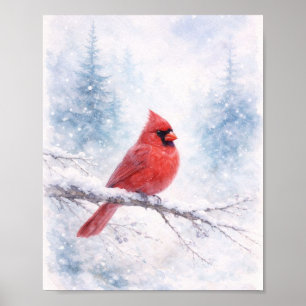 Roter Kardinal Winter Aquarell-Kunst Druck  Poster