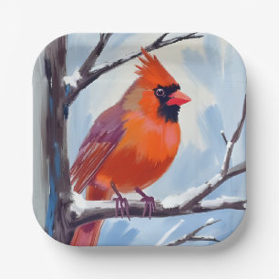 Roter Kardinal Winter Aquarell Pappteller